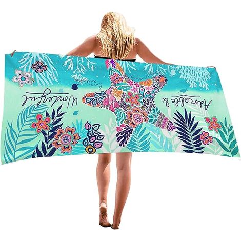 La serviette de plage en microfibre est anti-sable et sèche rapidement. (1/5)
