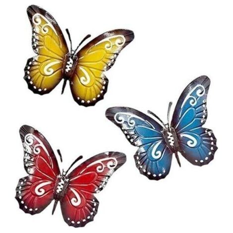 3 Stück Metall-Schmetterling, Metall-Schmetterling-Wanddekoration, Metall-Schmetterling-Wandkunst, Metall-Schmetterling, Garten-Wanddekoration für Garten, Hof, Zaun, Wohnzimmer, Schlafzimmer, Dekorati