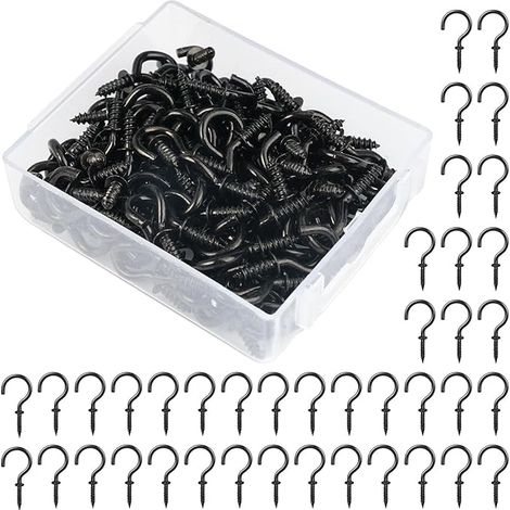 120 Stück Schraubhaken Schwarz, Schraubhaken Edelstahl, 1/2 Zoll Cup Hakenschraube, Deckenhaken, Einschraubhaken zum Aufhängen von Teetassen Schlüssel Weihnachtsdekoration, Ideal für Garten, mit Box