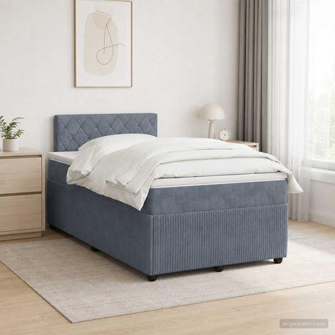 vidaXL Lit boxspring avec matelas Gris foncé 120 x 190 cm Velours (1/5)