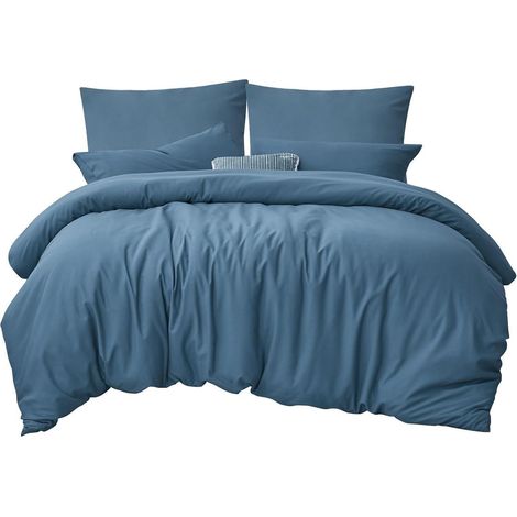 Bettwäsche 220x240 Blau 03 Denim Blau 3Teilig 220x240 cm 2x 80x80 cm (1/5)