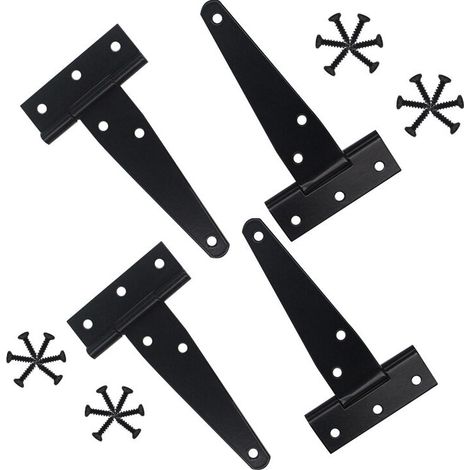 (4 inch)Garden Gate Hinges, 4pcs T Gate Hinges, Folding Hinge with Screws, Shed Door Hinges (T) (1/4)