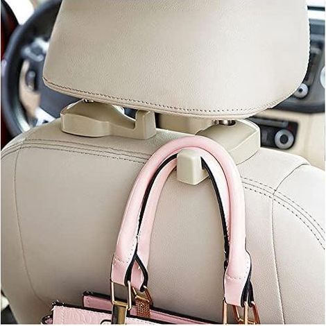 Universeller Autositzhaken für Taschen, Einkaufstaschen und Shopper – Dunkelbeige, 2er-Set, Stoffhaken für Handtaschen, Organizer für den Autoinnenraum (1/5)