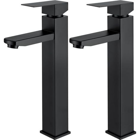 2 grifos de baño negros, grifo mezclador alto para lavabo con manija cuadrada, grifo de lavabo desmontable de acero inoxidable. (1/5)