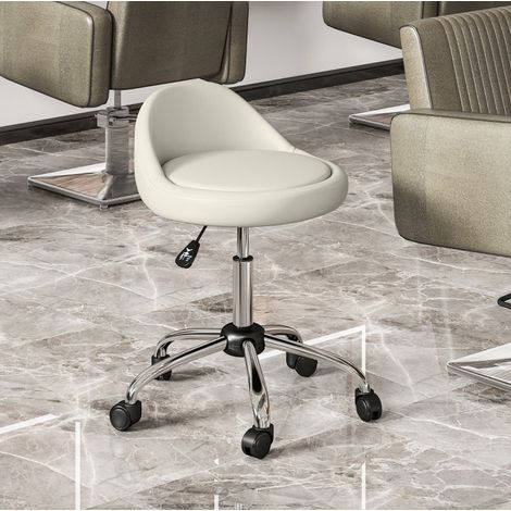 CHICFURN Taburete con ruedas regulable 63-83 cm en piel sintética blanca (1/5)