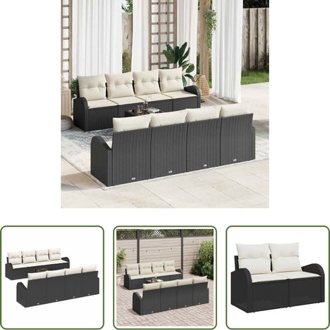 Gartenmöbel - Gartensofa-set mit Speicher 9 pcs Schwarz und Creme Poly-Rattan (1/5)