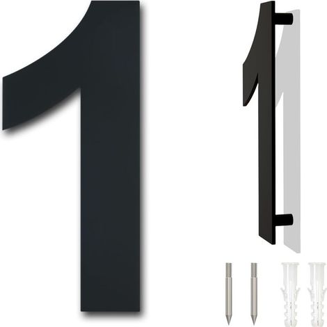 Moderne Hausnummer aus gebürstetem Edelstahl – 6 Zoll, Höhe 152 mm, massiver Edelstahl 304, schwarz beschichtet (Nummer 1) (1/5)