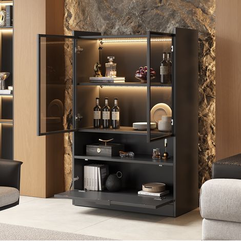 Vitrine LED 80x35x120 cm en panneaux de particules noire, rangement pour salon – MEUBLIV (1/5)