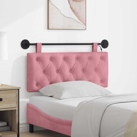 Tête de lit suspendue LED en velours rose, rembourrée, 110 x 55 x 7 cm - PANGIVO (1/5)