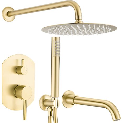 Ensemble de douche encastré monocommande ROMA or brossé rond Ø 30cm (1/5)