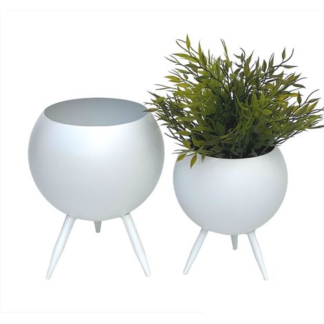 DanDiBo Blumenhocker Metall mit Topf Weiß Blumenständer 96259 2er Set Blumensäule Modern Pflanzenständer Pflanzenhocker (1/5)