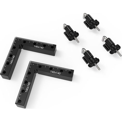 Pince à Angle Droit, 2PCS Étau d'Établis à 90 Degrés Type L pour Travail du Bois, 14 x 14 cm Presses d'Angles Serre-Joints pour Fixation Rapide du Cadre de Photo Colliers de Coin, Noir (1/5)