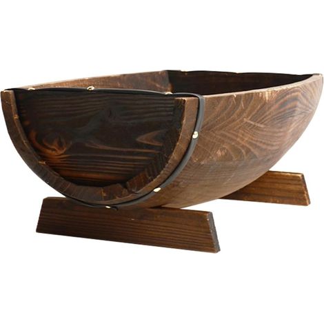Pot de Fleurs en Bois Demi-Tonneau 37X23 CM Base, Jardinière Rustique pour Décoration de Jardin Extérieur et Intérieur (1/5)