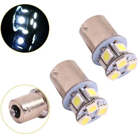 2pcs Ampoule BA15S Blanc 8SMD 5050 Feux De Frein Véhicule (1/5)