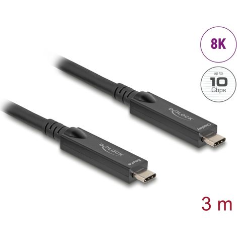 Delock Cable Ã³ptico activo USB-Câ¢ de 8K vÃ­deo + datos + PD de 3 m