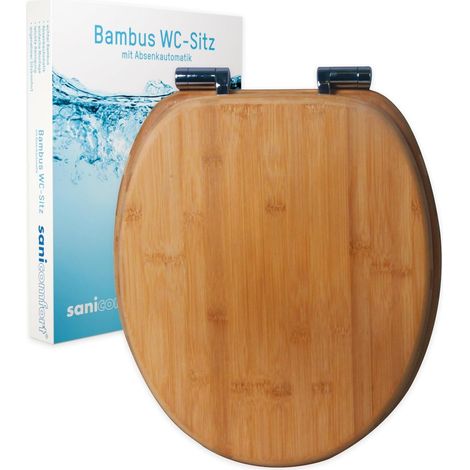 Abattant WC en bambou foncé avec système d'abaissement automatique pour fermeture silencieuse, confort d'assise chaud et agréable, couvercle de toilette, en bambou massif, charge maximale (1/5)