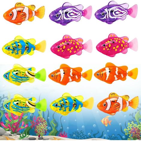 12 Pieces Roboter Fish, Fish Roboter, Swimming Fish with Light, Battery Operated, Reusable Toy for Baby Children Cat Dogs, Pool Toy for Swimming Pool (1/5)