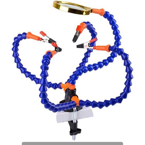 Outil flexible pour soudure, station de soudage troisième main avec 5 bras flexibles et une loupe 3X pour soudeurs, fabricants de bijoux, artisanat (1/5)