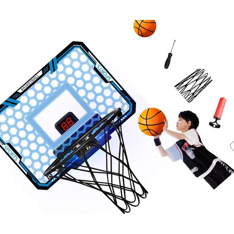 Cerceaux de basket-ball muraux avec système d'éclairage LED et tableau de bord clignotant pliable pour rangement compact Panier de basket-ball d'intérieur (1/5)