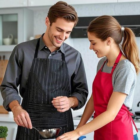 Tablier De Cuisine - Matériau Composite Imperméable - Avec Poches Réglable - Pour Cuisine Maison Et Professionnelle - 2 Pièces (1/5)