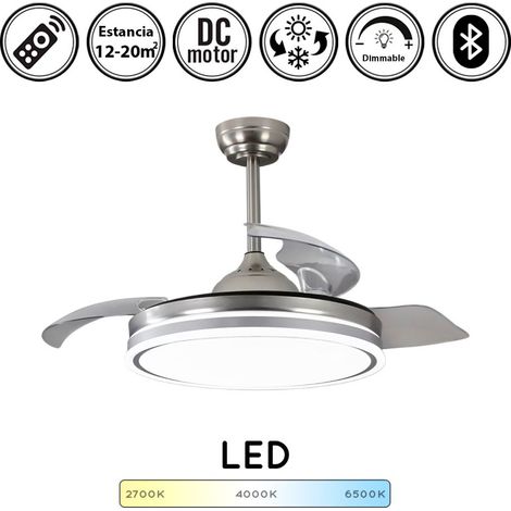 Ventilador de techo con luz silencioso DC con mando Retráctil Plus niquel 108 cm invierno-verano color luz regulable