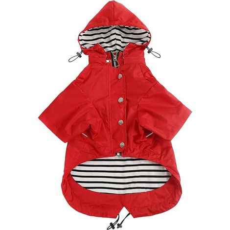 Dog Coats Waterproof Adjustable Drawstring Removable Hood Clothes for Small and Medium Dogs-Red-L (1/5)
