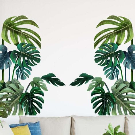 Set aus zwei tropischen Blatt-Wandtattoos, Wandaufklebern, Wanddekoration für Wohnzimmer, Schlafzimmer, Büro - Crezuo (1/4)