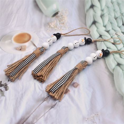 Pendentif Boule De Neige - Perles En Bois Naturel - Cordon En Jute - Décoration De Noël Pour Plateau À Étages - 1 Pièce (1/5)
