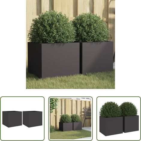 Blumenkasten -  Pflanzkübel 2 Stk. Schwarz 32x30x29 cm Stahl (1/5)