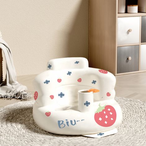 Siège gonflable blanc en cuir pour bébé, imprimé fraise et Floral, siège gonflable avec porte-gobelet pour bébés à la maison (1/5)