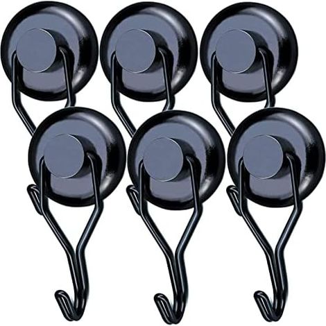 Crochet Aimanté Puissant 45KG 32D Magnetique Frigo Noir Néodyme Pivotants pour Cuisine Torchon Tableau 6pcs - (1/5)