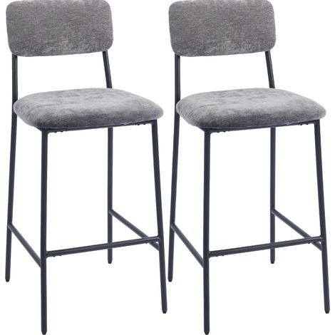 Set de 2 taburetes de bar grises tapizados con respaldo y reposapiés MODENUIT (1/5)