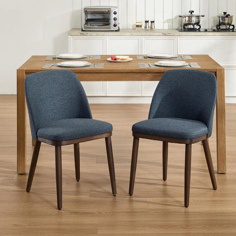 Esszimmerstühle 2er Set, Polsterstühle mit Holzbeinen, Leinenbezug, Blau (1/5)