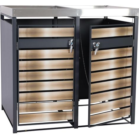2er Mülltonnenverkleidung mit Pflanzkasten HHG-303, erweiterbar, 125x132x80cm Metall 47kg, anthrazit gold