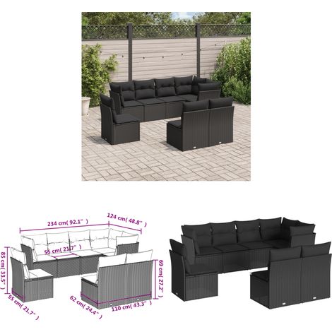 8-tlg. Garten-Sofagarnitur mit Kissen Schwarz Poly Rattan - Gartensorte - Outdoor Möbel - Lounge Set - Gartenlounge - Rattan Sofa - Home & Living (1/3)