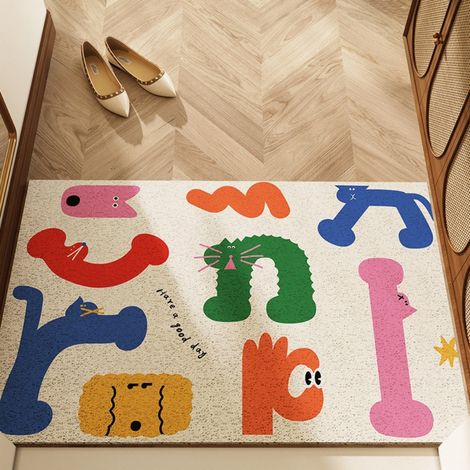 LAN Oursons en gélatine blancs mignons, cercle en soie 4060cm Tapis d'entrée à motifs de dessins animés, résistant aux taches et facile à nettoyer, tapis en soie bouclée pour la maison, entrée, résist (1/4)