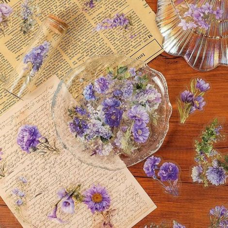 Sticker Fleur - Transparent - Lot de 50 - Pour Scrapbooking et Décoration Créative - Autocollant Botanique (1/5)