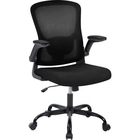 Chaise de bureau ergonomique en maille – Soutien lombaire réglable – Accoudoirs relevables – Confort pour travail, étude ou gaming – Pivotante à roulettes – Cadre noir filet noir (1/5)