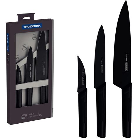 Lot de 3 couverts noirs avec boîte Poignée antibactérienne ultra légère Fabriqué au Brésil (1/5)