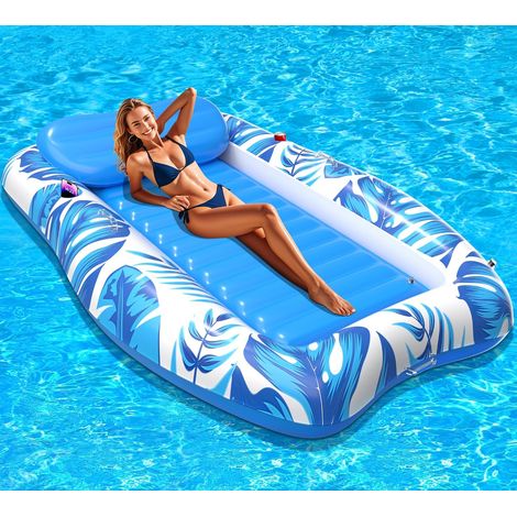 Matelas Gonflable Piscine Adultes, Bouée Piscine Adulte avec Oreiller et Poignées, Porte-Boisson et Porte-Téléphone, Matelas Gonflable Bronzage Piscines pour Adultes, Piscine de Bronzage (1/5)