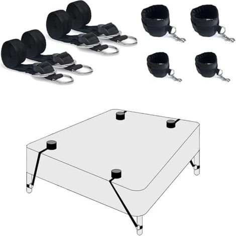 Ensemble de Ceintures Fixation lit Multifonctions, en Nylon Doux, sûr et Confortable, idéal pour Les Jeux Couple dans la Chambre - Noir (1/5)