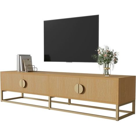 Meuble TV - SOGEU - 180 cm veinure bois - 4 portes - Poignées demi-cercles - Fermeture soft-close (1/5)