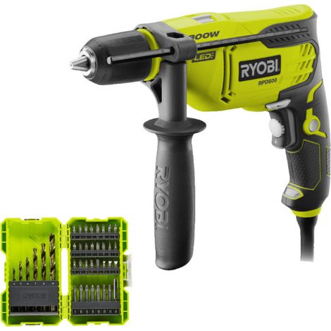 Pack RYOBI - Perceuse à percussion - RPD800-K - 800W - Coffret antichocs empilable RAK38SDD 38 accessoires de perçage-vissage - porte embouts