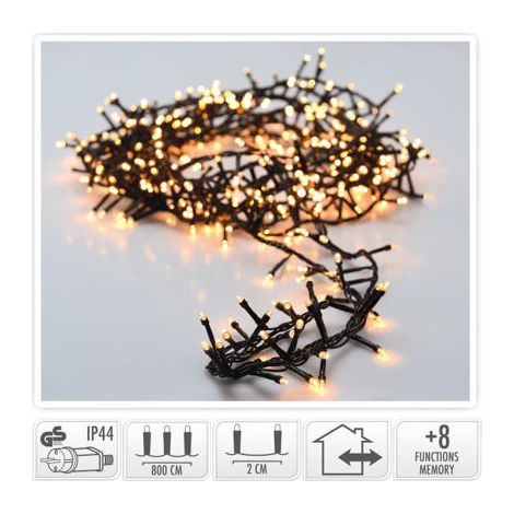 Guirnalda Exterior LED Cable Negro Blanco Cálido 8m Racimo 2700K Blanco Cálido