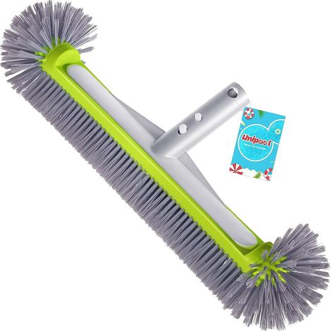 Brosse piscine 17,5 pouces dos aluminium 7 rangées nylon, extrémités arrondies clips rapides vert/gris (1/5)