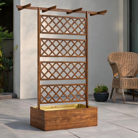 Jardinière en bois avec treillis et toit orange 160 x 55 x 183 cm (1/5)