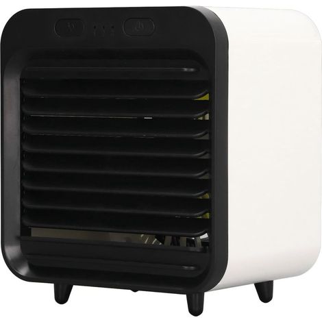 Tragbare Klimaanlage von KZQ, 200 ml Fassungsvermögen, 3 einstellbare Befeuchtungsstufen, 4-W-USB-Tischkühler, zweifarbiges Design in Schwarz und Weiß (1/4)