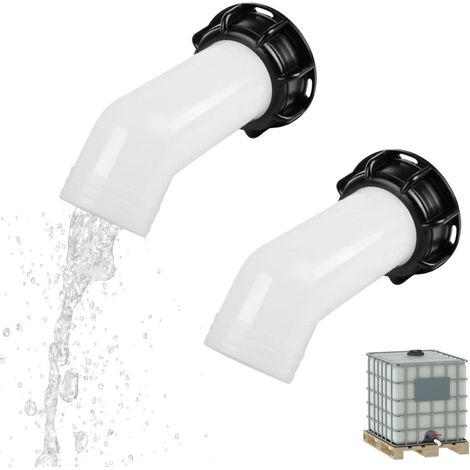 Ortviai Lot de 2 Becs de Vidange pour Cuve 1000L - Buse de Prolongation IBC S60x6 (60mm) - Robinet et Vanne de Réservoir Récupérateur d'Eau de Pluie avec Écrou et Joint - Blanc (1/5)