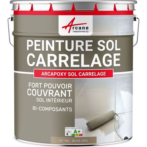 Arcane Industries – Peinture carrelage sol époxy beige gris – Résine ultra résistante pour sols intérieurs – Application directe sans sous-couche – 1 kg (5 m²)