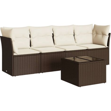 Maison Exclusive - Set Divano da Giardino 5 pz con Cuscini Marrone in Polyrattan (1/5)